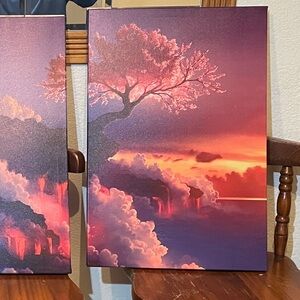 Sunset Japanese cherry blossom Tree Canvas Art.  Set of 3

Beautiful